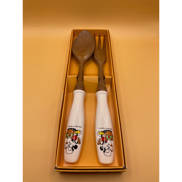 Vintage Walt Disney Mickey Mouse Salad Serving Fork and Spoon Retro - Picture 1 of 10